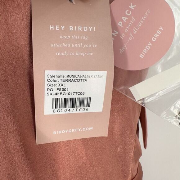NWT  Birdy grey monica halter maxi dress shiny satin terracotta Womens Size XXL - Picture 11 of 11